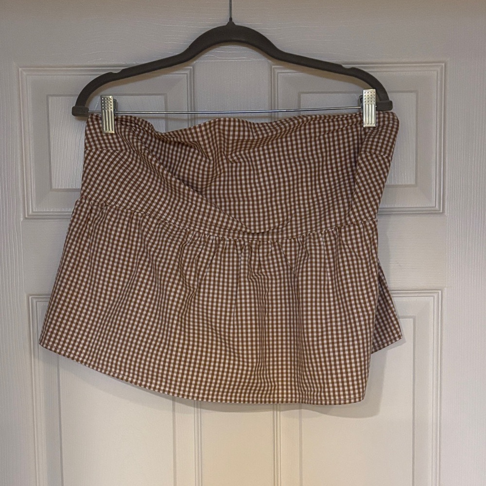 a new day Brown Gingham Mini Peplum Top